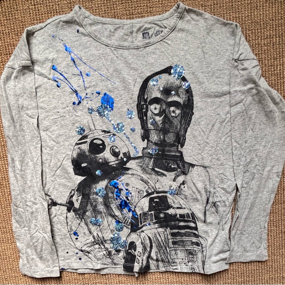 GAP Gray and Blue Star Wars Print Kids Long Sleeve Tee